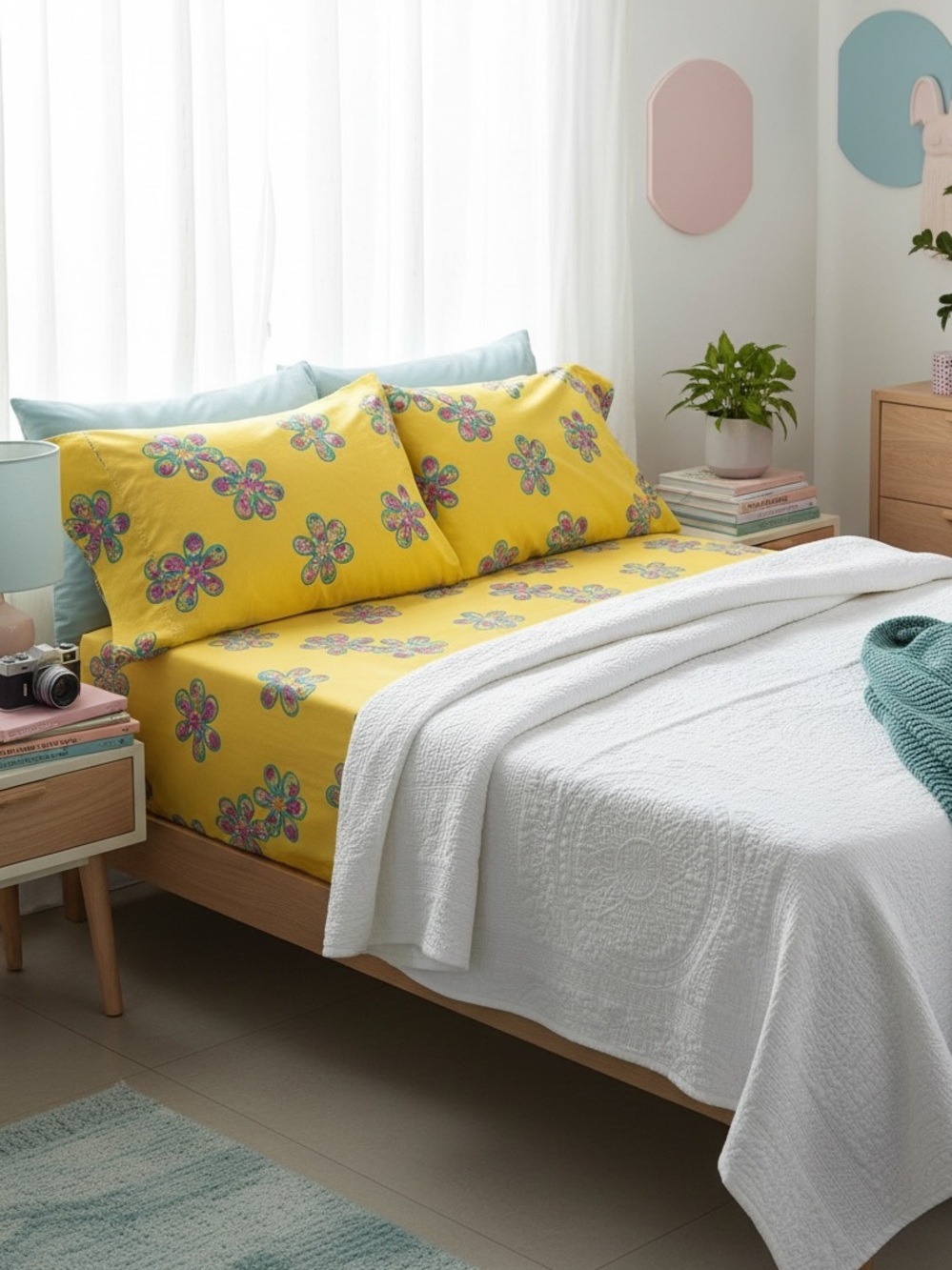 Vintage 90’s Retro Inspired “Flower Power” Double Flat Sheet & Pillowcase Set